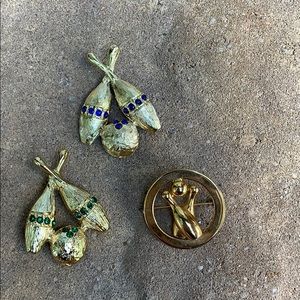 Lot of three Vintage bowling pin pins broaches